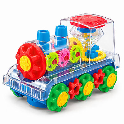 Brinquedo Trenzinho Transparente Luz Som e Engrenagens 360°