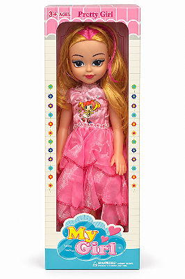 Brinquedo Boneca My Girl 40 cm com Vestido Rosa