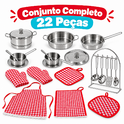 Brinquedo Kit Cozinha Infantil em Aço Inoxidável 22 Peças