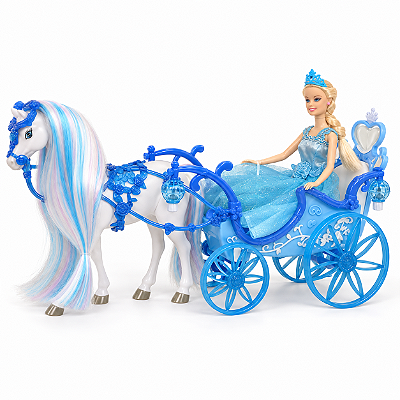 Brinquedo Carruagem de Princesa com Cavalo que Anda Luz Som