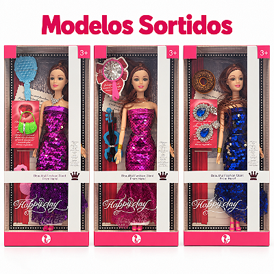 Boneca Fashion com Acessórios e Vestido Paête - Modelos Sortidos