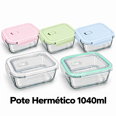 Pote Hermético Marmita Vidro Tampa Plástico com Trava 1040ml