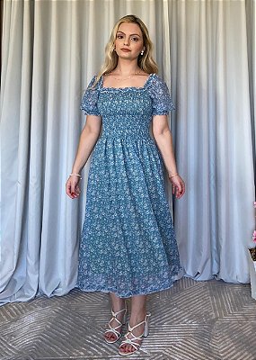 Vestido Midi Anne Liberty Verde Petróleo