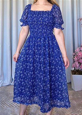 Vestido Midi Anne Liberty Azul Marinho