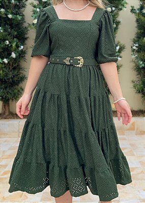 Vestido Midi Francesca Laise Verde Musgo