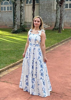 Vestido Longo Olímpia Floral Azul