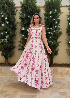 Vestido Longo Olímpia Floral Rosa