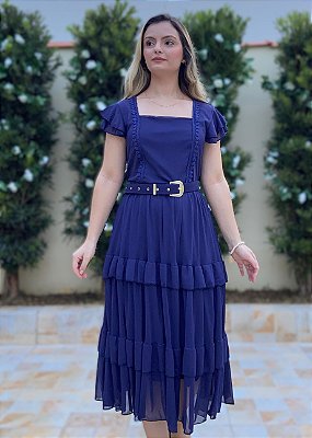 Vestido Midi Isabel Azul Marinho