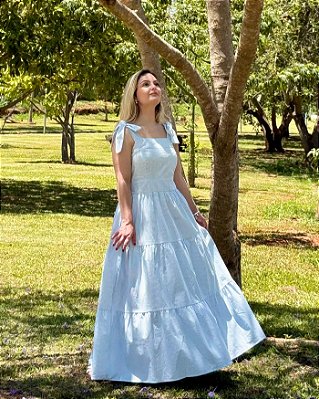 Vestido Longo Cecília Listrado Azul Claro