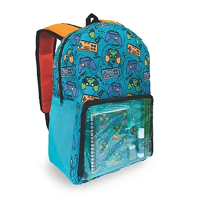 Kit Mochila Escolar FOFY com Acessórios - Estampa Videogame
