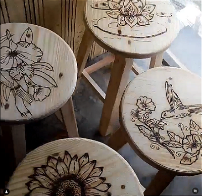 Banco Artesanal Pirogravado – Design Exclusivo Natureza