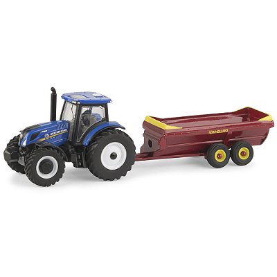 Miniatura Trator New Holland T6.165 com Espalhador V-Tank 1/64 ERTL