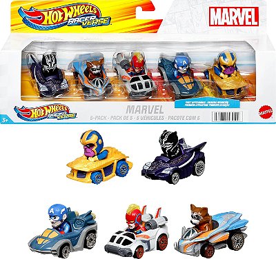 Pack 5 Miniaturas Hot Wheels RaceVerse Marvel Coleção de Heróis 4509