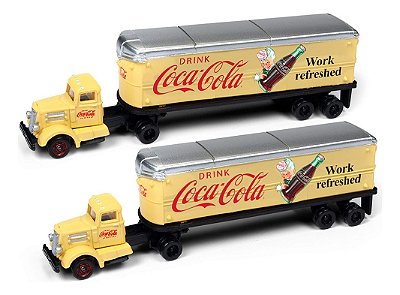Kit 2 Miniatura Caminhão White WC-22 com Carreta Coca-Cola 1/160 Mini Metals