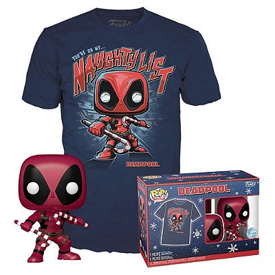 Combo Funko Pop! & Tee Marvel Deadpool Holiday - Camiseta + Boneco
