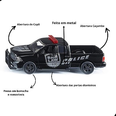 Miniatura RAM 1500 Polícia Americana Siku Escala 1/50 Picape de Metal