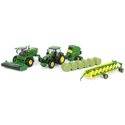 Miniatura Agrícolas Trator John Deere 7R 250, Colhedora W235R Enfardadeira 560R 1/64 ERTL