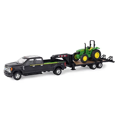Conjunto John Deere 1:32 Caminhonete Ford F-350 Trator 5075E
