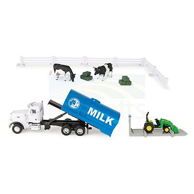 Conjunto John Deere Caminhão Peterbilt Tanque De Leite 1/32 Trator e Animais ERTL