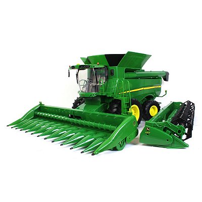 Miniatura Colheitadeira John Deere S690 com Plataformas Milho e Grãos 1/16 ERTL