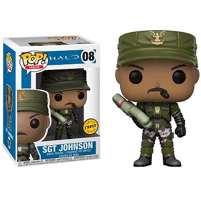 Funko Pop Chase Halo Sgt Johnson #08 Variante Rara 1 em 6 Vinil 9,5cm