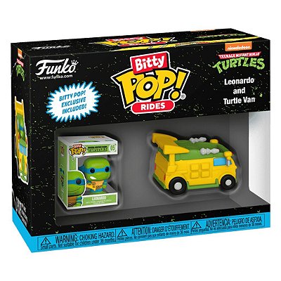 Funko Bitty Pop Turtle Ninja Rides Leonardo And Turtle Van 2,5cm Miniatura Oficial Funko