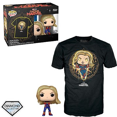 Funko Pop Marvel Captain Marvel + - Tee Bundle #63561 Vinil 9,5 cm Oficial Funko