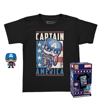 Funko Pop Pocket + Tee Marvel Captain - America Kid #63495 Vinil 9,5 cm Oficial Funko