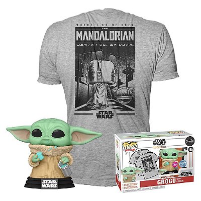 Boneco Funko Pop Star Wars Mandalorian Grugu + - Tees Bundle #63621