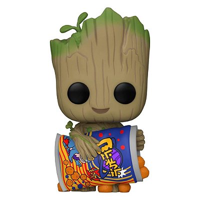 Funko Pop Marvel Iam Groot Groot - W/Cheese Puffs #1196 Vinil 9,5 cm Oficial Funko
