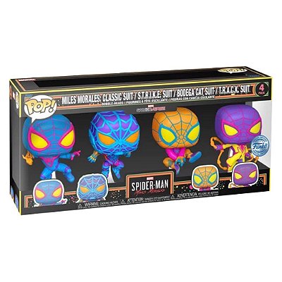 Funko Pop Marvel Spider-Man Miles Morales - Blacklight 4Pack #69140 Vinil 9,5 cm Oficial Funko