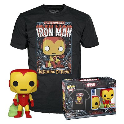 Funko Pop Marvel Holiday Iron Man + - Tees Bundle #72837 Vinil 9,5 cm Oficial Funko