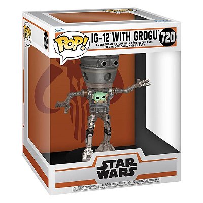 Boneco Funko Pop Star Wars Mandalorian Ig-12 - With Grogu (Temporada 10) #720