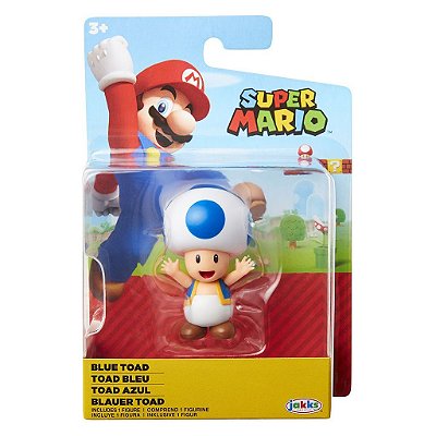 Action Figure Jakks Super Mario Blue Toad 2.5" Oficial
