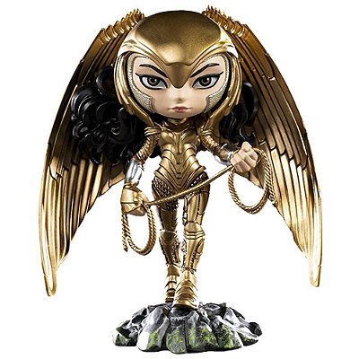 Estátua Iron Studios MiniCo Wonder Woman Armadura Dourada WW84 PVC Pintada à Mão Oficial