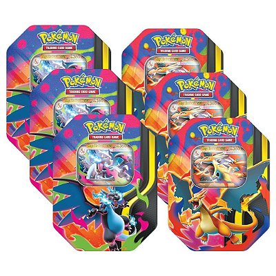 Display de Boosters Pokémon Mega Charizard Tins Display com 6 Pacotes Original Lacrado
