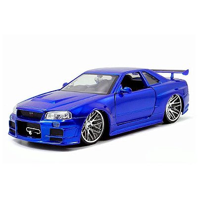 Miniatura Jada Toys Brian's Nissan Skyline GT-R /r34/ Candy Blue Escala 1:24 Diecast Metal Original