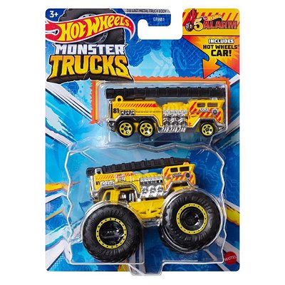 Miniatura Hot Wheels Monster Truck Plus Car 5 Alarm JJT59 Diecast Original Colecionável