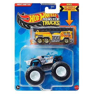 Miniatura Hot Wheels Monster Truck Plus Car Night Shifter JJT60 Diecast Original Colecionável