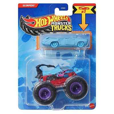 Miniatura Hot Wheels Monster Truck Plus Car Scorpedo JJT52 Diecast Original Colecionável