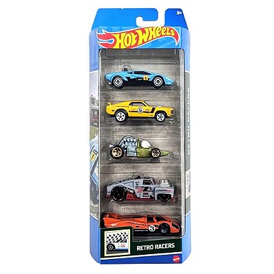Miniatura Hot Wheels HW Flames 5-Pack Retro Racers HTV50 Diecast Original Colecionável