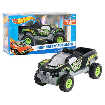 Miniatura Hot Wheels Fast Racer Pullback Black Green Diecast Original Colecionável