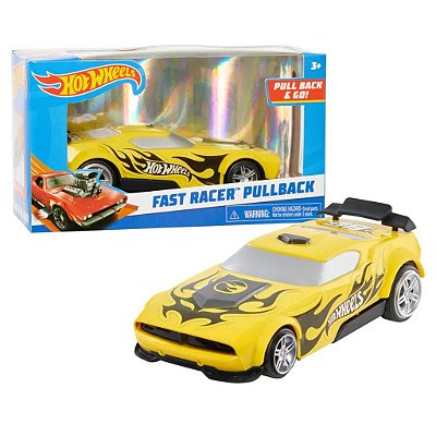 Miniatura Hot Wheels Fast Racer Pullback Yellow Diecast de Metal Original Lacrada Colecionável Autê