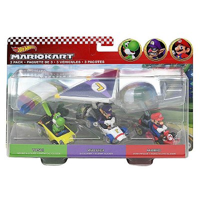 Miniatura Hot Wheels Mario Kart 3-Pack Glider Diecast Metal Original Colecionável Autêntica Premium