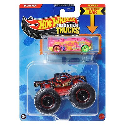Miniatura Hot Wheels Monster Truck Plus Car Scorcher JCG31 Diecast Original Colecionável