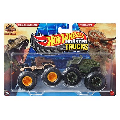Miniatura Hot Wheels Monster Tirannosaurus Rex Triceratops JCC72 Diecast Original Colecionável