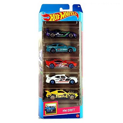 Miniatura Hot Wheels 5-Pack HW Drift HLY75 Diecast Metal Original Colecionável Autêntica Premium