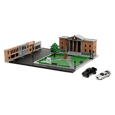 Jada Toys Nano Back Future Scene Alley Courthouse com 2 Vehicle — Original Drive Collection