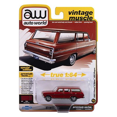 Miniatura Auto World Vintage Muscle 1963 Chevy II Nova 400 Wagon Vermelho 1:64