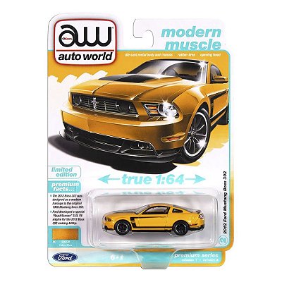 Miniatura Auto World Modern Muscle 2012 Ford Mustang Boss 302 Amarelo 1:64
